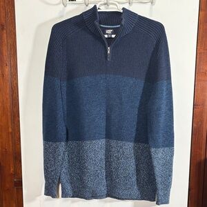 Lands' End Men's Drifter 100% Cotton Knit Quarter Zip Sweater Blue Stripe - XXL